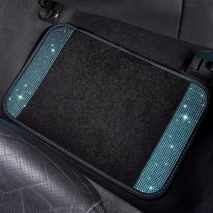Bling Rhinestones Diamond Waterproof Car Floor Mat, Crystal Sparkly Shining Glitter Carpet, Anti-Slip PVC Heel Pad Universal for Interior Auto SUV,Sedan,Van,4pcs Girly Women Mint Teal Diamond