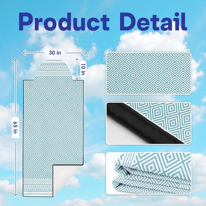2 Pack Car Seat Towel Covers, Sweat Protector for Front Seats, Premium Thickened Microfiber with Boho Geometric, Breathable & Quick Dry, Slip-on Headrest Pocket for Gym, Beach, Running (Light Blue)