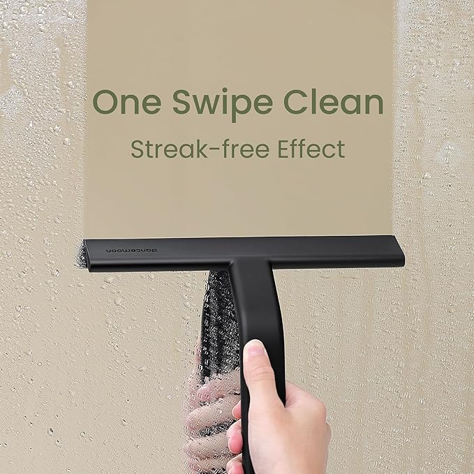 JustHang Shower Squeegee for Glass Doors, All-One-Piece Award-Winning Silicone Squeegee with Built-in Hook for Bathroom, Window, Mirror, Tile Wall,Car, Streak-Free Cleaner Tool,10-Inch Black
