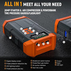5000A Jump Starter with Air Compressor,Car Jumper Starter Portable with 150PSI Tire Inflator 12V Jump Box with LCD Display,Flashlight,Storage Case (Up 9L Gas/8L Diesel Engine（Orange