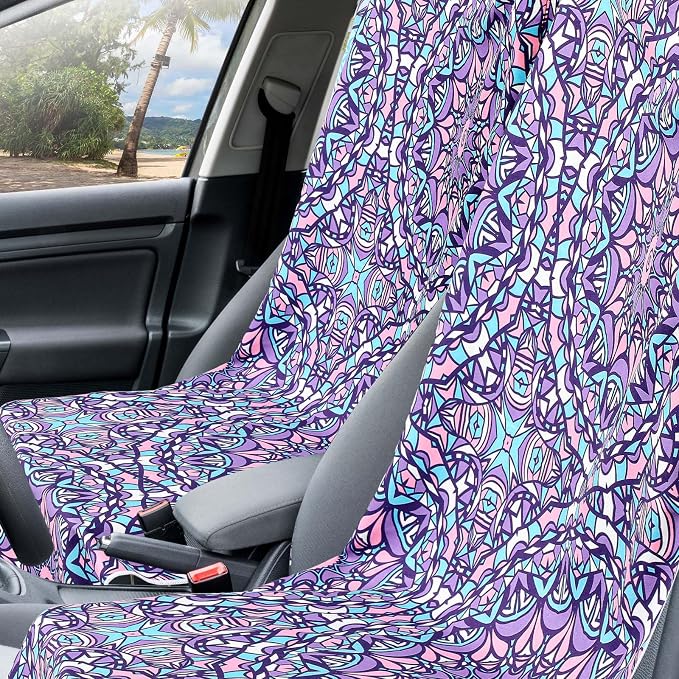 Car Seat Towel Covers with Storage Bag, 63 x 32 Inch Universal Non Slip Waterproof Sweat Protector for Car Truck, Gym Swimming Running, Machine Washable(2 Pack,Retro Kaleidoscope)