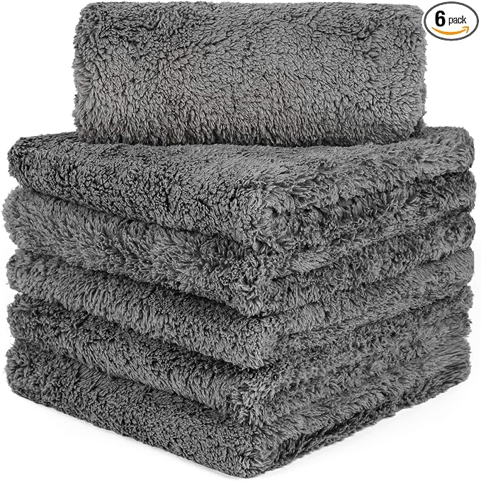 Microfiber Towels for Cars, Car Drying Wash Detailing Towel with Plush Edgeless Microfiber Cloth (Grey)