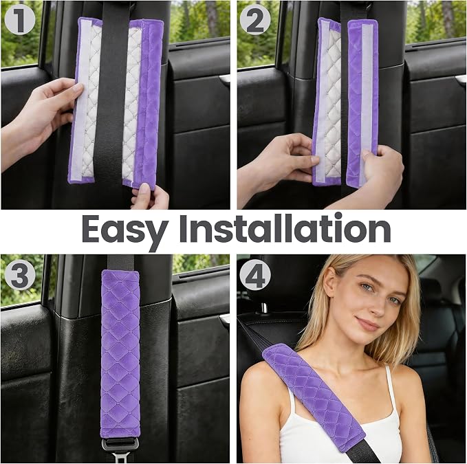 Soft Auto Seat Belt Cover Seatbelt Shoulder Pad Cushions 2 PCS Universal Fit for All Cars and Backpack for a More Comfortable Driving Violet