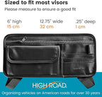 Sun Visor Organizer with Sunglass Holder for Car - Faux Leather Glasses Holder for Car or Truck with Card Pockets and Zippered Compartment for Documents and Receipts