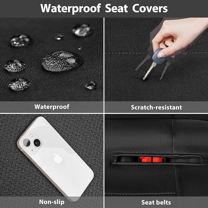 Neoprene Back Seat Cover, Universal Waterproof Bench Rear Seat Cover Universal Wetsuit Car Seat Cover Fit 95% Automotive Interior Covers for Cars Sedans SUVs (Rear,All Black)