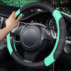 Line Rider Microfiber Leather Sporty Steering Wheel Cover Universal Fits for 95% Truck,SUV,Cars, 14.5-15 inch Anti-Slip Safety Comfortable Design (Black Mint Blue)