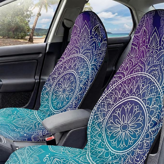 2 Pack Car Seat Towel Covers, Sweat-Proof Microfiber Seat Protectors for Gym, Running, Beach & Workout, Breathable Quick-Dry, Machine Washable, Gradient Mandala Print, Universal Fit