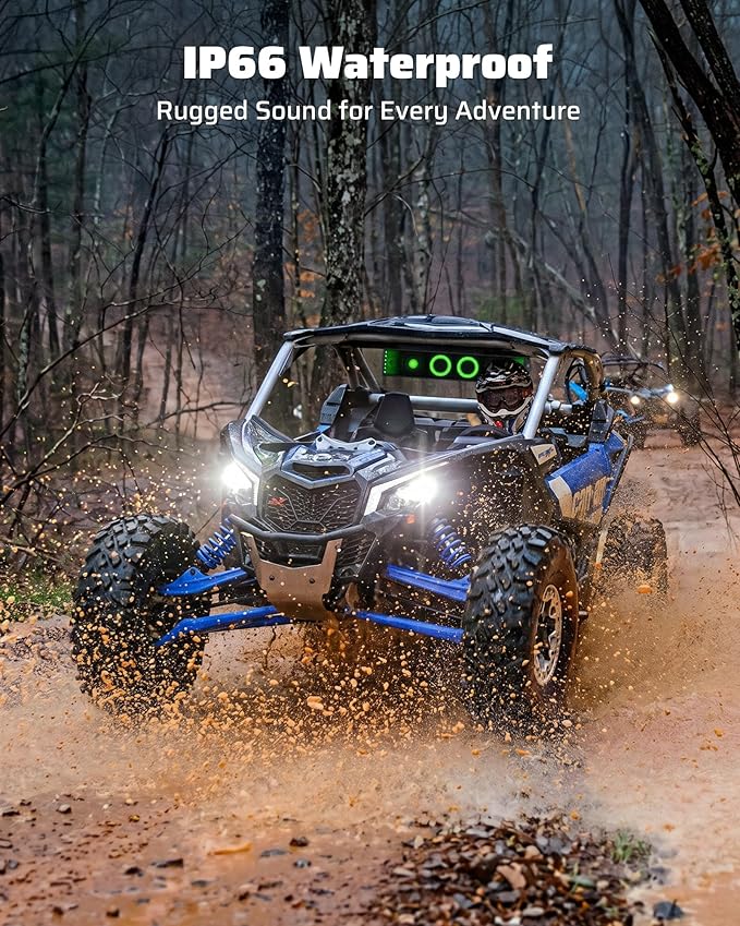 25 Inch UTV Sound Bar, IP66 Waterproof Bluetooth Golf Cart Sound Bar, ATV SoundBar with RGB Lighting, Amplified Powersports SXS SoundBar, UTV Speakers Compatible with Polaris RZR Can-Am