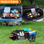 Car Front Trunk Organizer with Cooler Bag Compatible with Tesla Model Y Model 3 2020-2026, Foldable Grocery Frunk Storage Bag Collapsible for Car SUV with Multi Compartment，Black