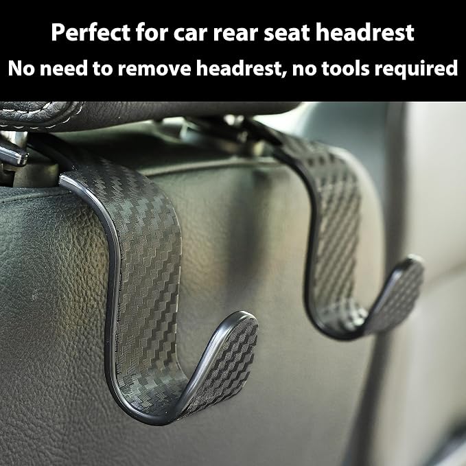 Car Seat Headrest Hook Universal Vehicle Seat Hook Hangers Interior Storage Organizer for Purse Handbag Coats Umbrellas Grocery Bags 4 Pack Black