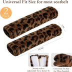 Soft Faux Fur Universal Fit Seatbelt Cover Car Truck SUV Airplane Seat Belt Shoulder Pad for Carmera Backpack Straps Neck Cushion Protector 2 Pack 10.5in Brown Leopard