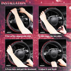 Red Diamond Black Leather Steering Wheel Cover, with Bling Crystal Rhinestones Universal Fit 14" 1/2-15" Crystal Glitter for Women Sparkle Girl Fit Suvs,Vans,Sedans,Cars,Trucks, Red Diamond