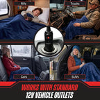 Heated Car Blanket - 12V Electric Travel Blanket for Car, Truck, SUV or RV - Portable Heated Throw for Road Trips, Camping or Winter Emergency Kit for Cold Weather Travel by (Navy)