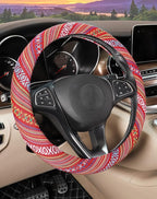 Boho Steering Wheel Cover with Baja Blanket Cloth, Ethnic Style Auto Wheel Cover Made of Coarse Flax, Fits 14 1/2-15 1/4 inches Car Wheel