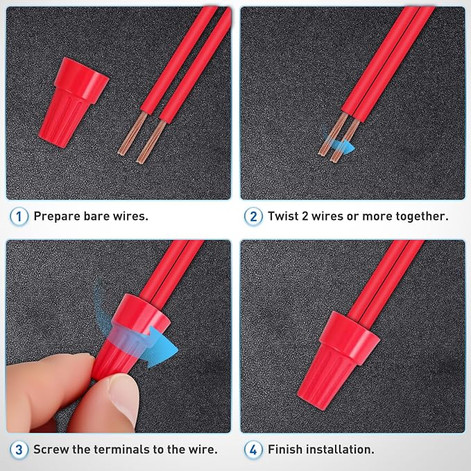 100PCS Red Wire Connectors Kit 14-12 AWG Electric Wire Caps Insulating Insert Twist Electrical Wire Terminal with Spring for Connect Electrical Wiring Automotive Car Truck Boats Marine