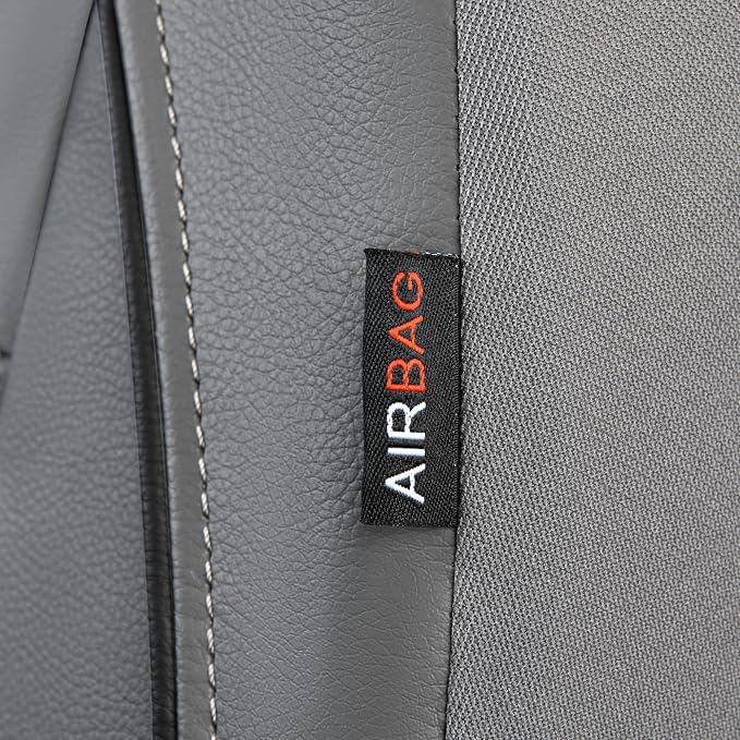 Piping Faux Leather Car Seat Cover Full Set,Grey Breathable Leather Seat Covers for Cars, Airbag Compatible,Universal Fit for SUVs,Van,Sedans,Small Trucks (Full Set, All Gray)