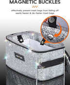 Car Trash Can with Lid and Storage Pockets - 100% Leak-Proof Organizer, Waterproof Garbage Can, Multipurpose Trash Bin for Car, 2 Gallons, Sparkle White