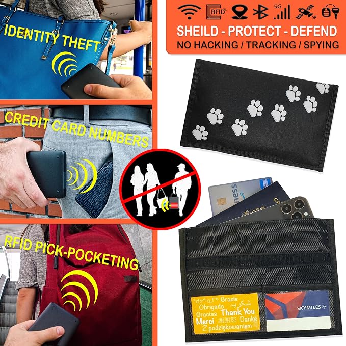 Dog Lover Faraday Bag for Phones & Key Fobs – RFID Shielding Privacy Pouch with Paw Print Design for Pet Owners, Electronic Device Storage Accessory