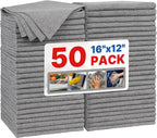Grey Microfiber Cleaning Cloth, Pack of 50, 16"X12" Cleaning Rags for Housekeeping and Kitchen, Reusable Shop Towels, Microfiber Towels for Cars, Lint Free, Scratch-Free, Highly Absorbent