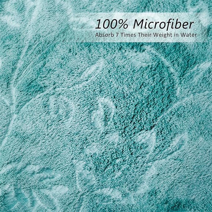 Microfiber Bath Towels, Bath Towel 4 Pack(30" x 60"), Oversized, Soft, Super Absortbent and Fast Drying, Multipurpose Use for Sports, Fitness, Yoga, Green-Floral Embossed
