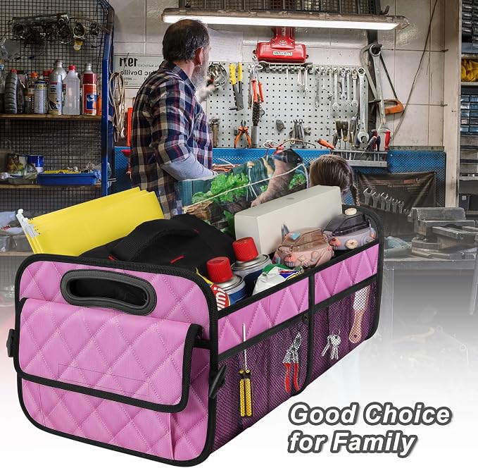 Car Trunk Organizer for SUV, Car Organizers and Storage with Reinforced Handles, Car Accessories for Women/Men 70L Waterproof Polyester Trunk Organizer(Large, Pink)