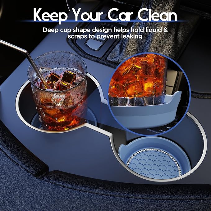 Car Cup Coaster Universal Non-Slip Cup Holders Bling Crystal Rhinestone Car Interior Accessories 4 Pack Gray Blue