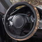 Bling Champagne Diamond Steering Wheel Cover, Black Leather Universal Fit 14.5-15inch Glitter Rhinestones for Women Sparkle Crystal Girly Shining for SUV,Vans,Sedan,Car,Truck, Black Champagne
