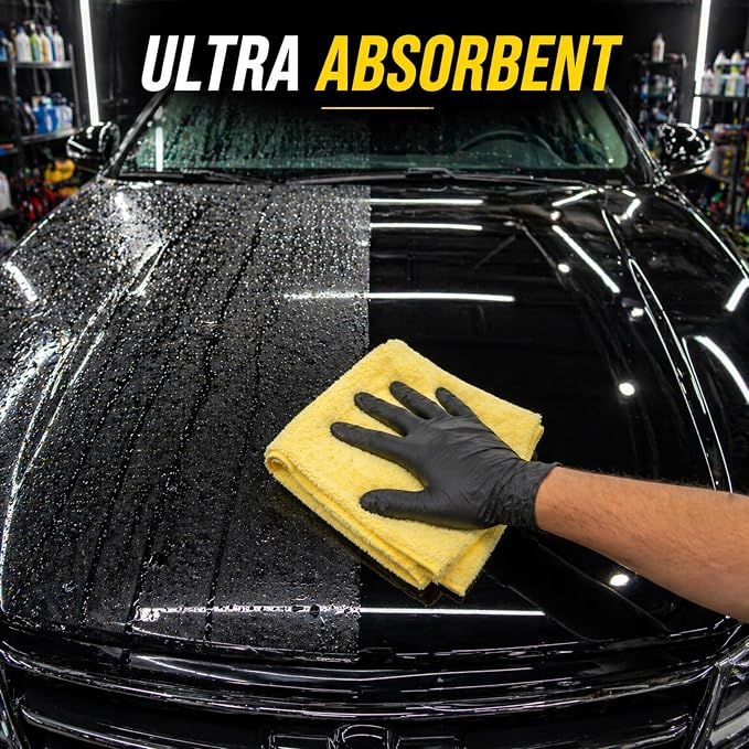 Premium Microfiber Towel for Cars 12 Pack, 400GSM, Quick-Dry, Scratch-Free, High and Low Pile Surface, Gray, Yellow, Blue,16 x 16 Inches, for Car Detailing and Household Use