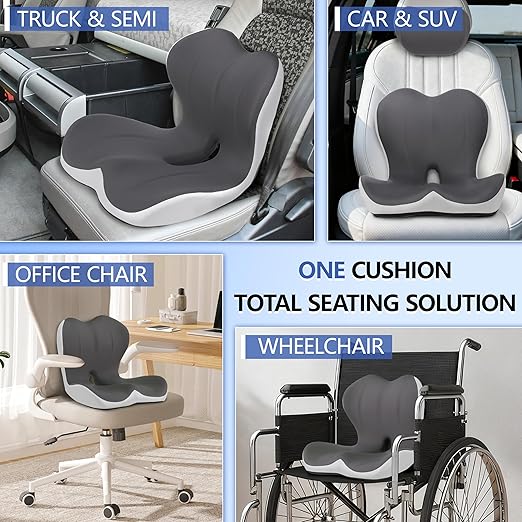 Truck Seat Cushion and Headrest 2-in-1 Set for Truck Driver, Lumbar Support Car Cushions for Long Haul Driving, Memory Foam for Semi Truck & Big Rig, Ergonomic Relief for Back & Sciatic Pain