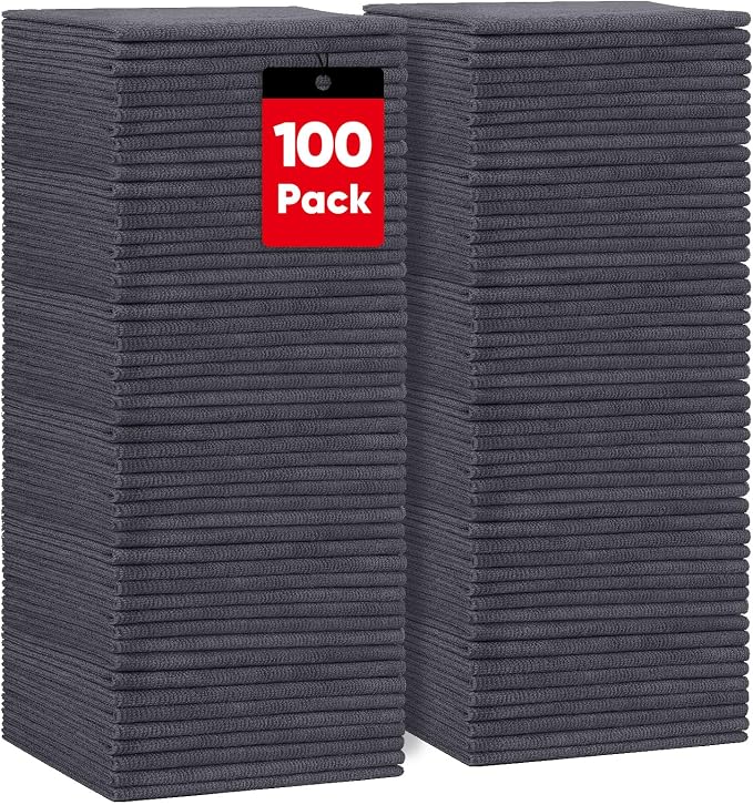 Grey Microfiber Cleaning Cloths, 100 Pack Microfiber Towels for Cars, Lint Free & Scratch-Free Bulk Cleaning Rags for House, Kitchen, Car and Shop, Absorbent Cleaning Towels 11.5 x 11.5 inch