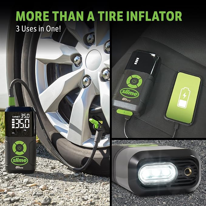 40089 Cordless 3-in-1 Tire Inflator w/Power Bank & LED Light, Auto Shut-Off, Digital Display & 6 Presets, Flat to Full in 8 Mins, Car, Bike, Motorcycle & More