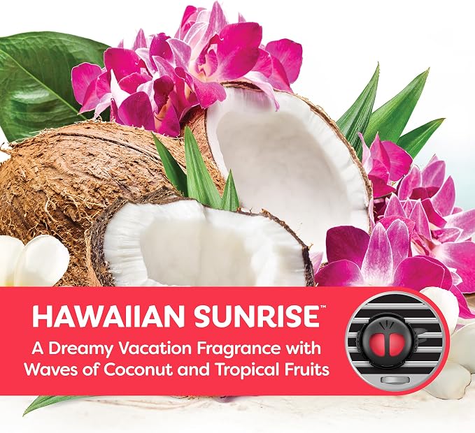 Mini Diffuser Car Air Fresheners, Hawaiian Sunrise Scent, 2 Pack, Convenient Car Diffuser