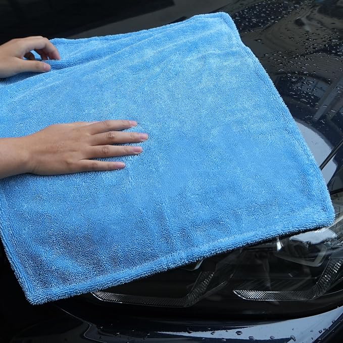 1000GSM Car Drying Towel 18"x24", Edgeless Double Twist Pile, Ultra Absorbent Microfiber Towel, Scratch-Free Lint-Free Streak-Free for Auto Detailing & Car Wash – Blue&Grey