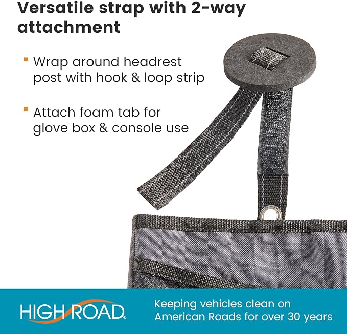 TrimTrash Hanging Car Garbage Bag - Slim and Leakproof Car Trash Bag with Magnetic Closure and Storage Pocket - Attaches to Seat, Glovebox or Console