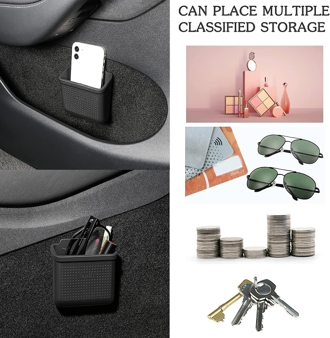 for Tesla Model 3 Model Y Accessories Center Console Organizer Tray Storage Box Cell Phone Pocket Silicone Hook Bag Sunglasses Holder Coin Case for Flocking