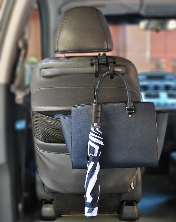 25526 Headrest Hanger 2 Hook Organizer for Bags, Purses and Car Storage, Black