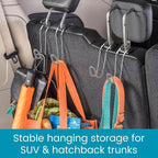 Car Hooks for Purses and Bags with Leather Trim - Unbreakable Headrest Car Hooks for Large Purse Straps and Heavy Bags up to 40 lbs - Secure Attachment Loops Fit All Headrest Posts, 2-Pack
