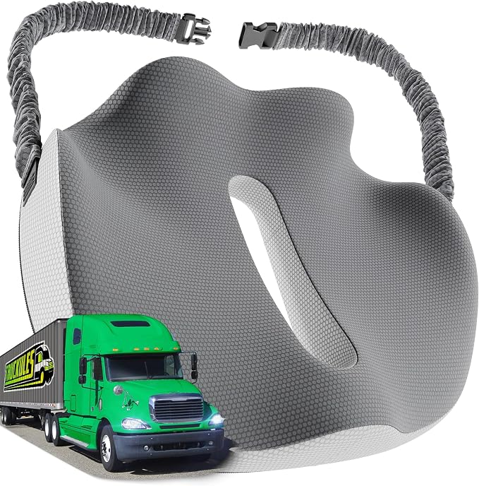 Truck Seat Cushion for Truck Driver Seat Cushion – Upgraded Back Support, Thick and Firm Memory Foam, Pain Relief for Hours of Driving, Maximum Tush Comfort and Trucker Approved
