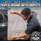 Waffle Weave Gray Matter Microfiber Drying Towel - 25" x 36", Premium Blend Microfiber Towel with Soft-Banded Edging for Scratch-Free Car Drying, Ultra Absorbent