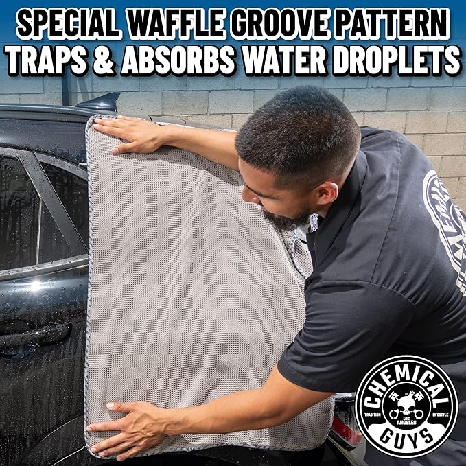 Waffle Weave Gray Matter Microfiber Drying Towel 2 Pack, Huge Car Drying Towels for Faster Coverage on Paint, Glass, Wheels, and Trim, Streak Free Drying for Cars, Trucks, and SUVs