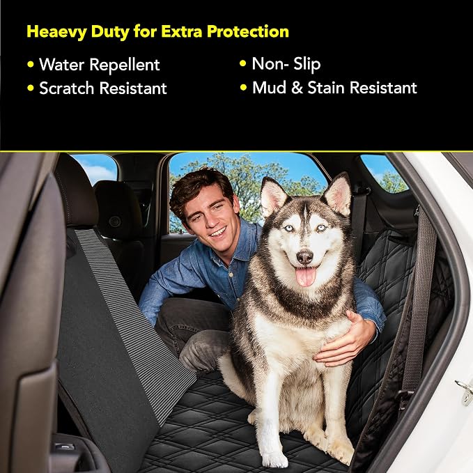 Dog Car Seat Cover with Mesh Window, Heavy-Duty Pet Seat Cover for Back Seat, Extra Padded Non-Slip Dog Hammock, Water-Resistant Back Seat Protector for Cars Trucks and SUVs (54" W x 58" L)