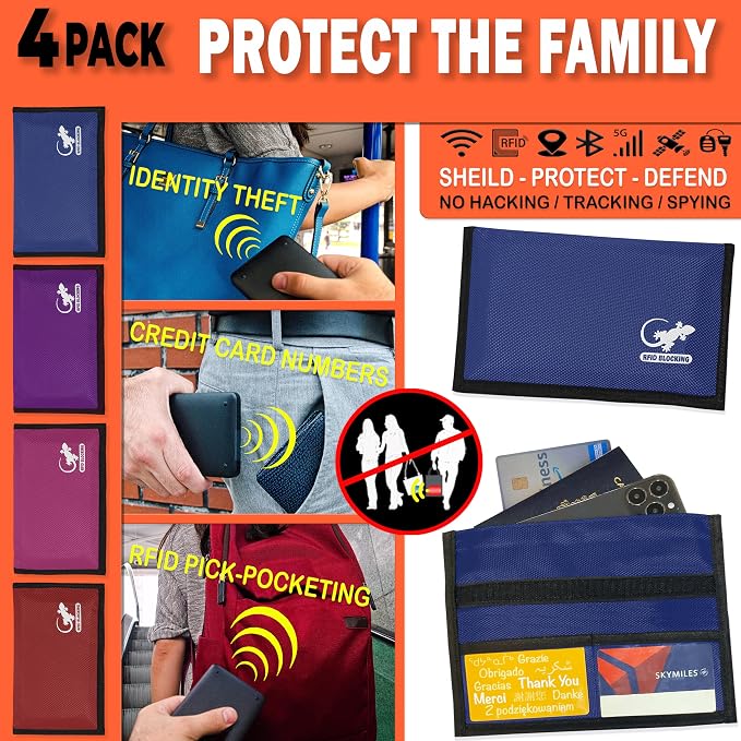 Faraday Bag for Phones & Key Fobs – RFID Shielding Privacy Pouch for Electronic Device Storage, Faraday Sleeve Variety Color Bundle (4 PACK - RAINBOW)