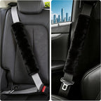 Soft Faux Fur Universal Fit Seatbelt Cover Car Truck SUV Airplane Seat Belt Shoulder Pad for Carmera Backpack Straps Neck Cushion Protector Extra Long 15.7in Black