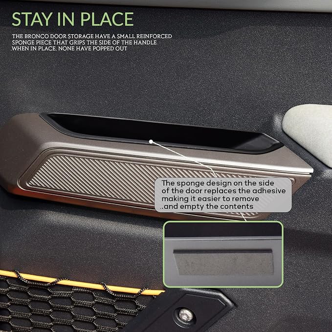 HGWEI Door Handle Storage Organizer Compatible with Ford Bronco 2021-2026 Interior Accessories, 4 Doors Side Handle Front And Rear Inserts Pocket Tray, Black (Not for 2 Door & Bronco Sport)