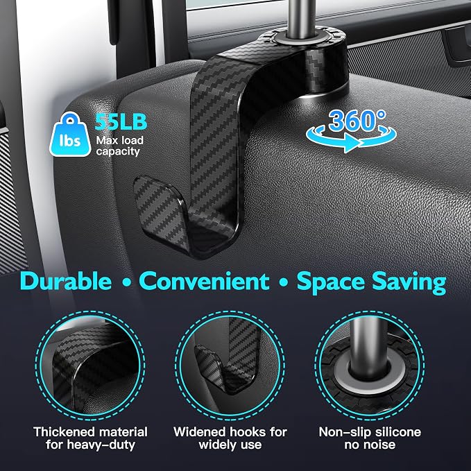 Car Seat Hooks Anti-drop Headrest Storage Hanger Universal Fit Automotive Organizer for Purse Bag Coat 2 Pack (Black Checkered)
