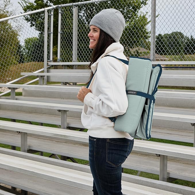 Heated Stadium Seat, Foldable, Lightweight with Carrying Strap, Foam Cushion for Comfort, Adjustable, Back Support, Multi-Functional Use As Stadium Seat or Seat Pad, Gray/Navy
