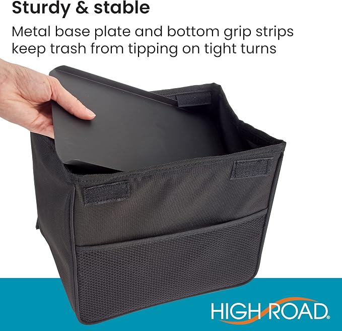 TrashStand Weighted Car Trash Can with Lid and Removable Leakproof Liner - Universal Fit Behind Center Console in Back Seat - Holds 2 Gallons of Car Garbage | Behind Console Car Garbage Can With Bottom Weight and Floor Grips - Waterproof Inse...