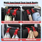 Car Seat Headrest Hook 4 Pack Hanger Storage Organizer Universal for Handbag Purse Coat Universal fit Vehicle Car Red with Clip