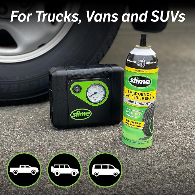 50166 Flat Tire Puncture Repair, Smart Spair Plus, Emergency Kit for Car Tires, Includes Sealant and Tire Inflator Pump, Suitable forTruck/SUV, 18 Min Fix