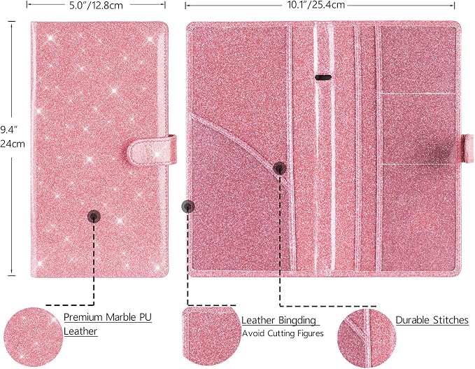 Car Registration and Insurance Card Holder, Vehicle License Document Glove Box Compartment Organizer, Interior Car Accessories for Women Men (Glitter Pink)